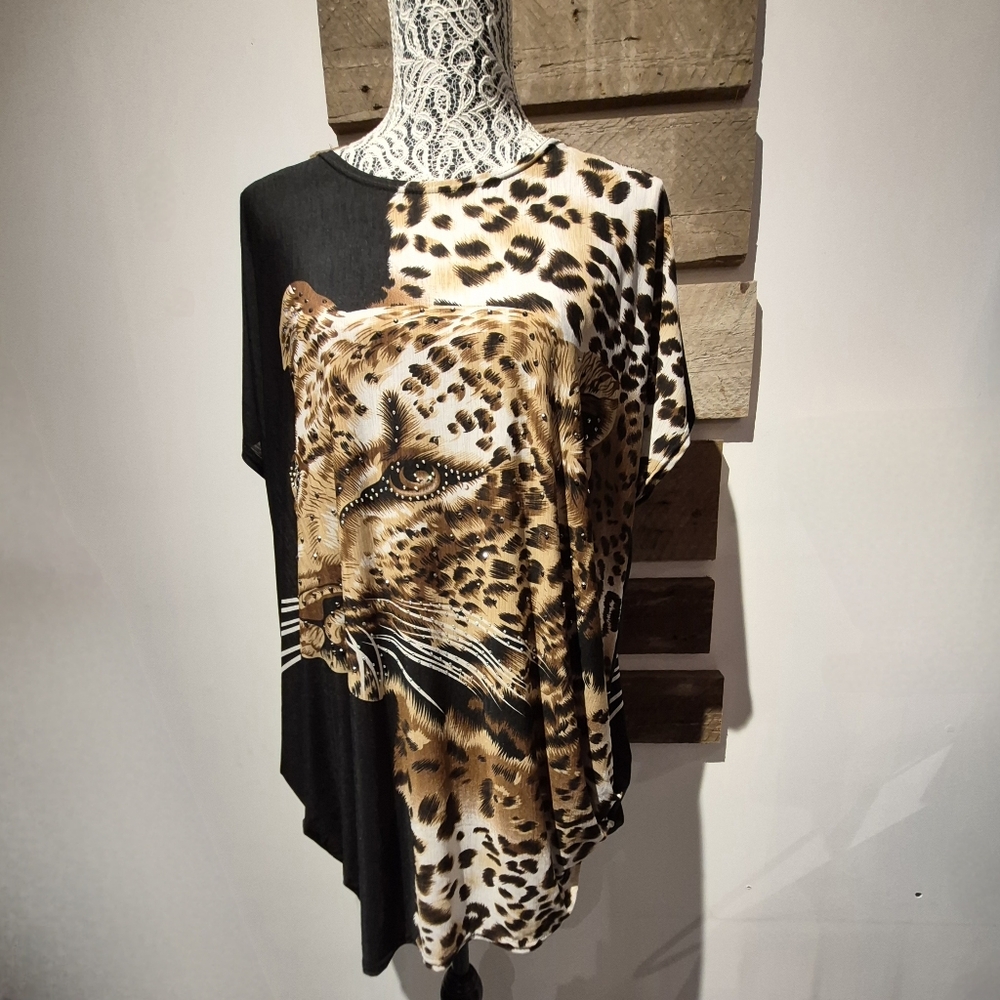 Leopard Print Women's Top - Black and Brown